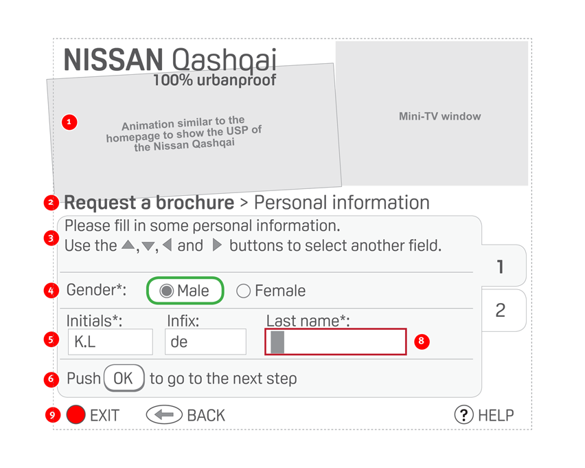 Nissan Qashqai - step 1 in request form - interaction design